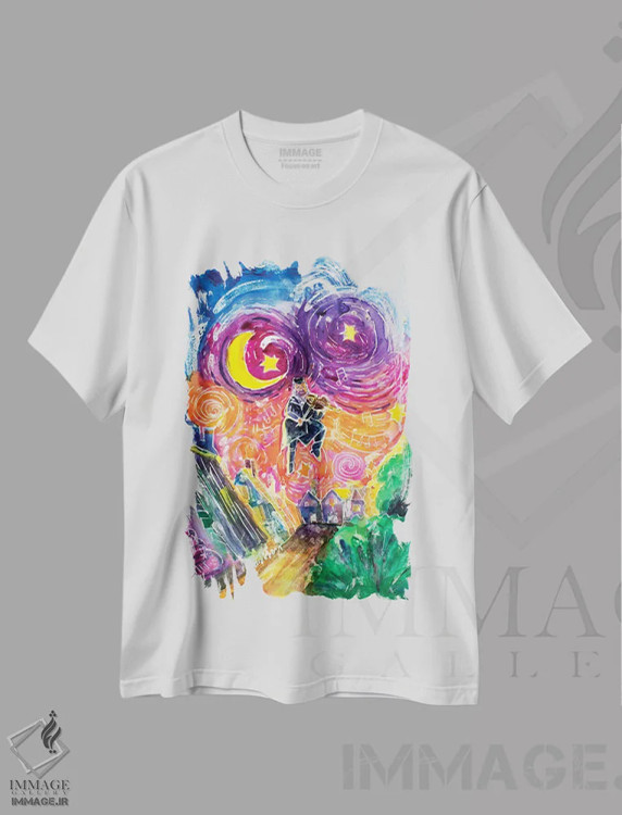 تیشرت سفید طرح دار – تیشرت موسیقی ,ویولن زن اثر میشل پالور فلدمن فروشگاه ایماژ