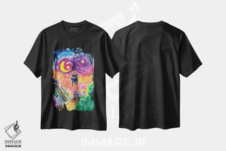 تیشرت مشکی طرح دار – تیشرت موسیقی ,ویولن زن اثر میشل پالور فلدمن immage.ir