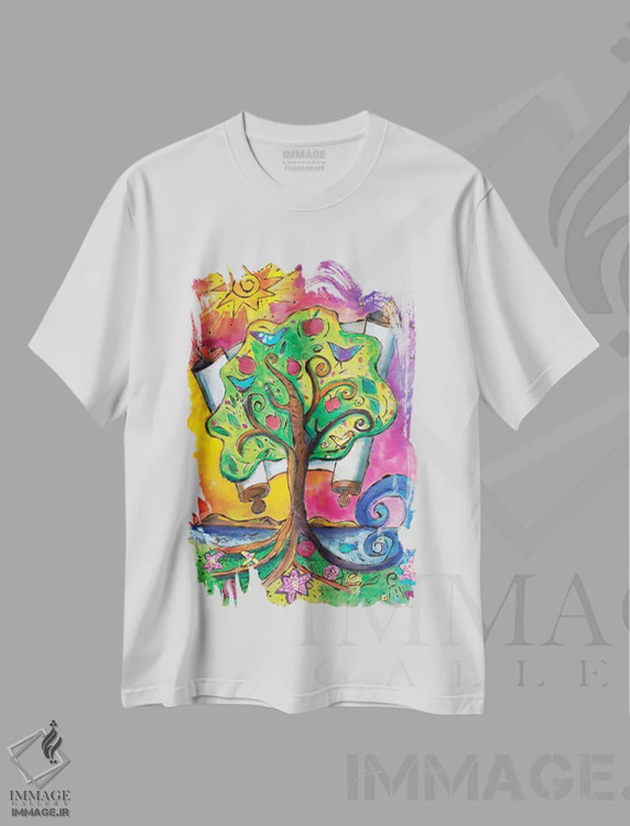 تیشرت سفید طرح دار – تیشرت هنری ,درخت زندگی اثر میشل پالور فلدمن فروشگاه ایماژ