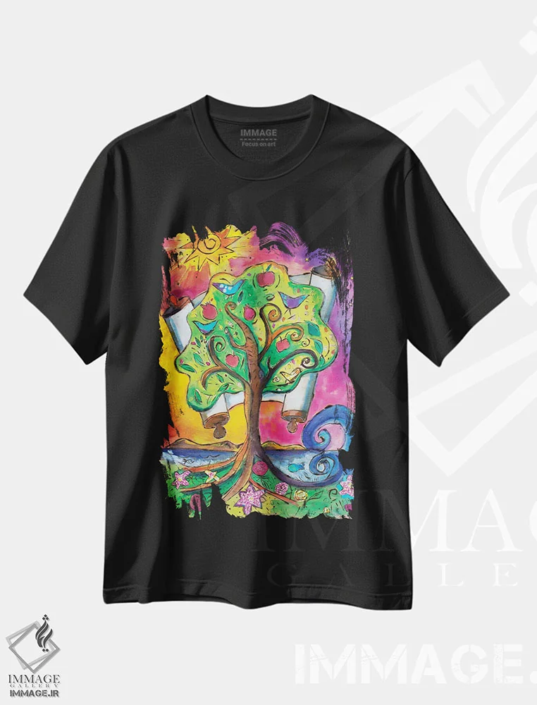 تیشرت مشکی طرح دار – تیشرت هنری ,درخت زندگی اثر میشل پالور فلدمن immage.ir