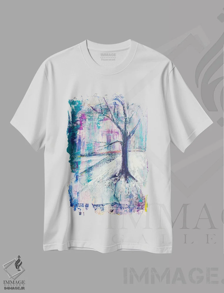 تیشرت سفید طرح دار – تیشرت طبیعت ,درخت از دید ورمونت اثر میشل پالور فلدمن immage.ir