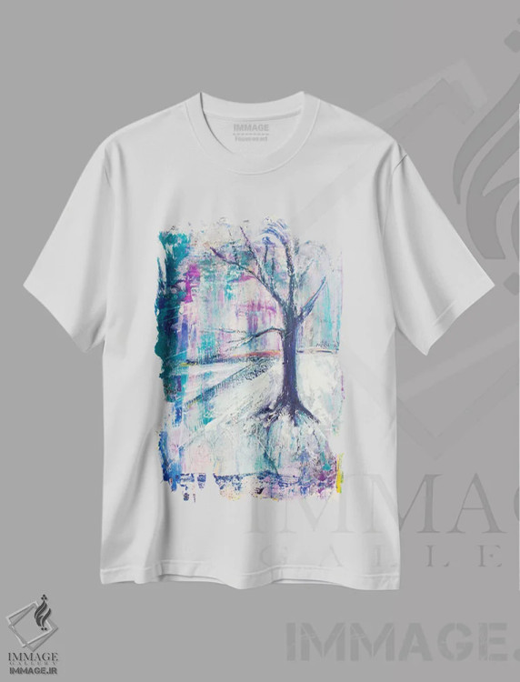 تیشرت سفید طرح دار – تیشرت طبیعت ,درخت از دید ورمونت اثر میشل پالور فلدمن immage.ir