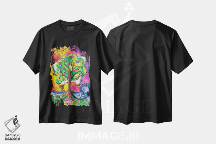 تیشرت مشکی طرح دار – تیشرت هنری ,درخت زندگی اثر میشل پالور فلدمن immage.ir