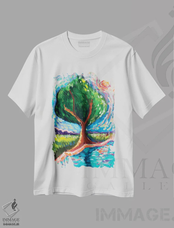 تیشرت سفید طرح دار – تیشرت هنری ,درخت زندگی ون گوگ اثر میشل پالور فلدمن فروشگاه ایماژ