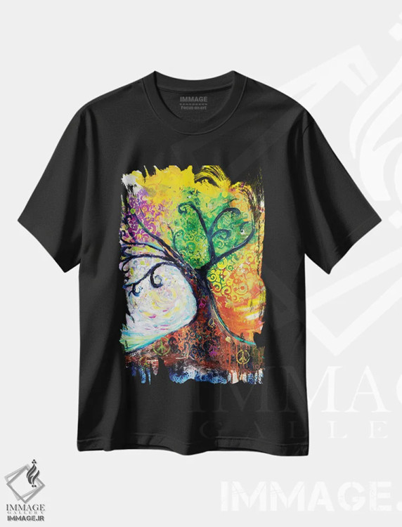 تیشرت مشکی طرح دار – تیشرت طبیعت ,درخت زندگی بانیان اثر میشل پالور فلدمن immage.ir