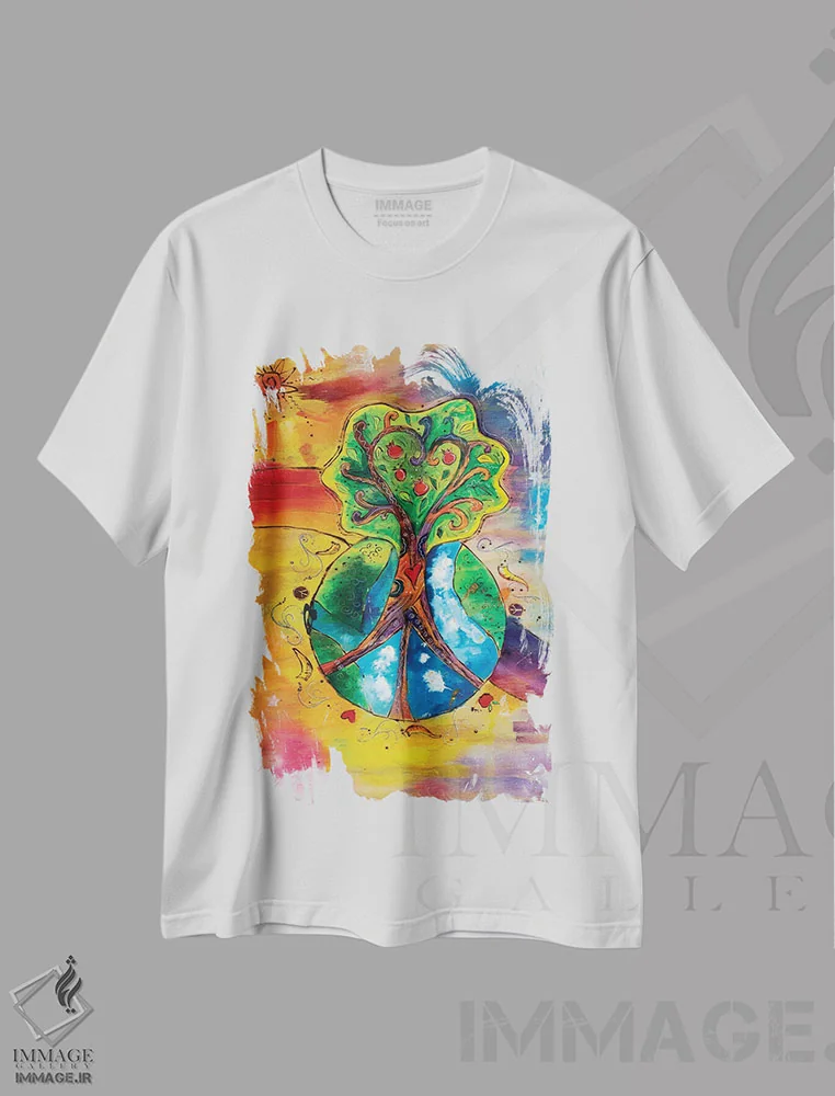 تیشرت سفید طرح دار – تیشرت هنری ,دنیایی کاملاً جدید اثر میشل پالور فلدمن immage.ir