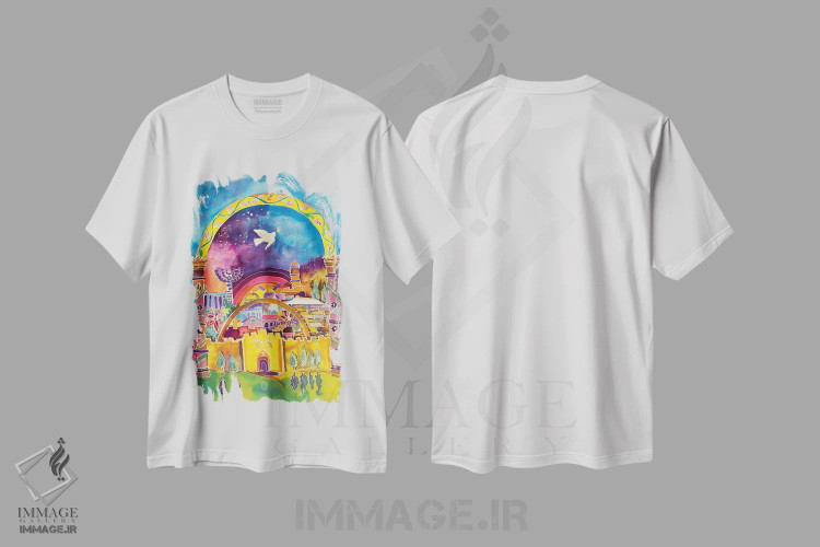 تیشرت سفید طرح دار – تیشرت هنری ,شهر صلح اثر میشل پالور فلدمن فروشگاه ایماژ