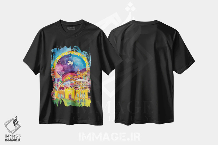 تیشرت مشکی طرح دار – تیشرت هنری ,شهر صلح اثر میشل پالور فلدمن immage.ir
