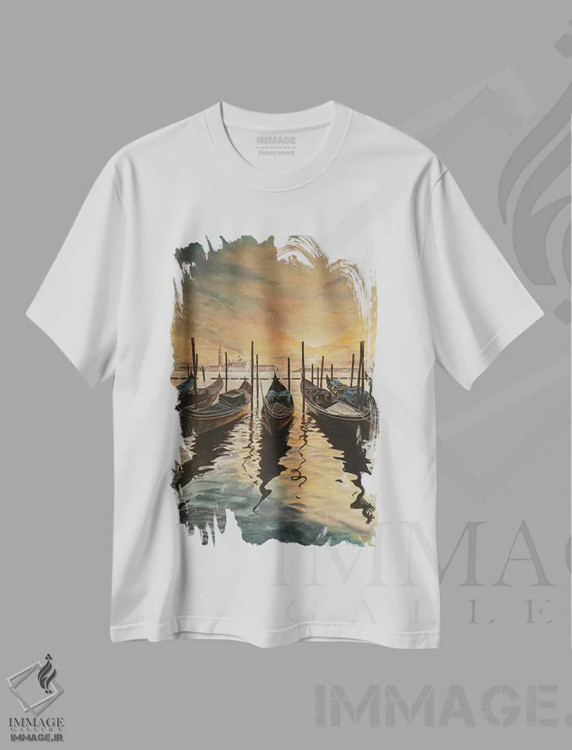تیشرت سفید طرح دار – تیشرت منظره ,آب آرام اثر مارک فاکس فروشگاه ایماژ