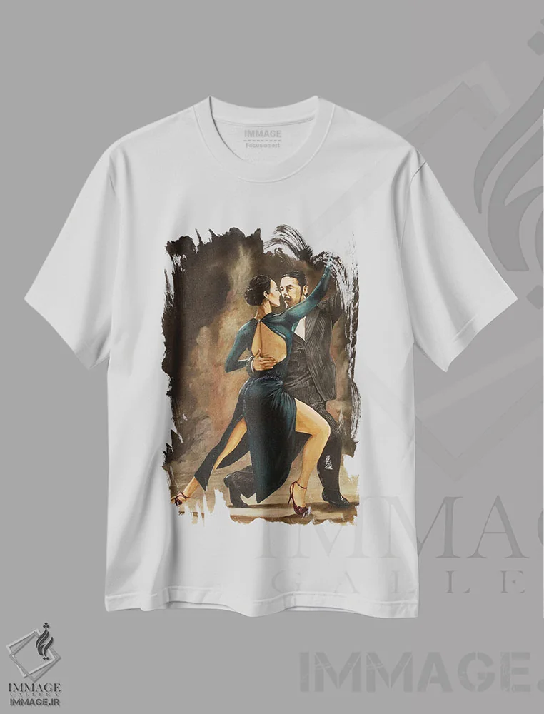 تیشرت سفید طرح دار – تیشرت رقص ,تانگو با کفش های قرمز اثر مارک فاکس immage.ir