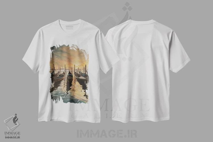 تیشرت سفید طرح دار – تیشرت منظره ,آب آرام اثر مارک فاکس فروشگاه ایماژ