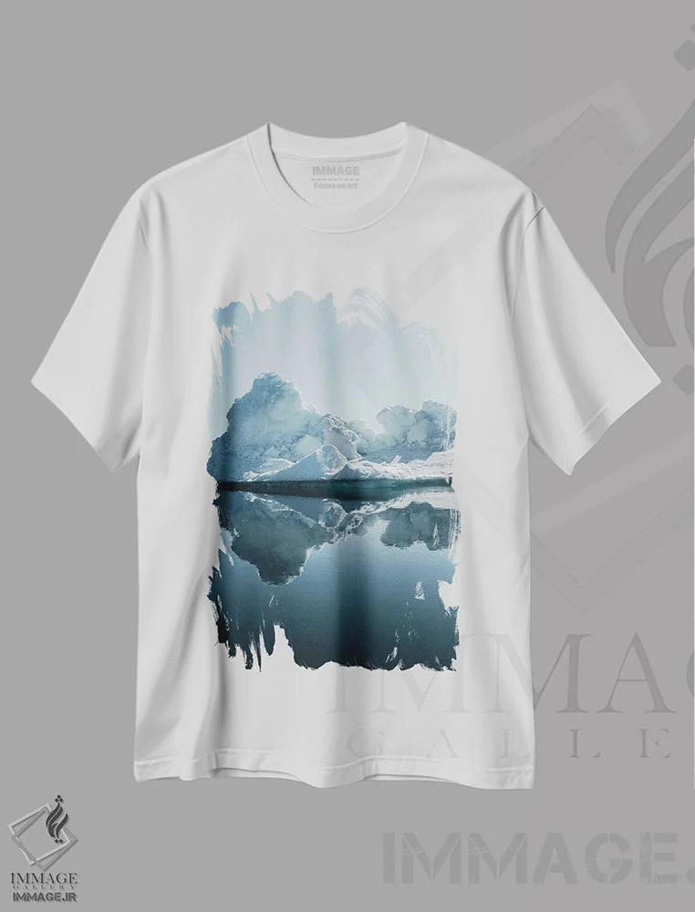 تیشرت سفید طرح دار – تیشرت طبیعت ,کوه های یخی گرینلند اثر ملیسا فایندلی فروشگاه ایماژ