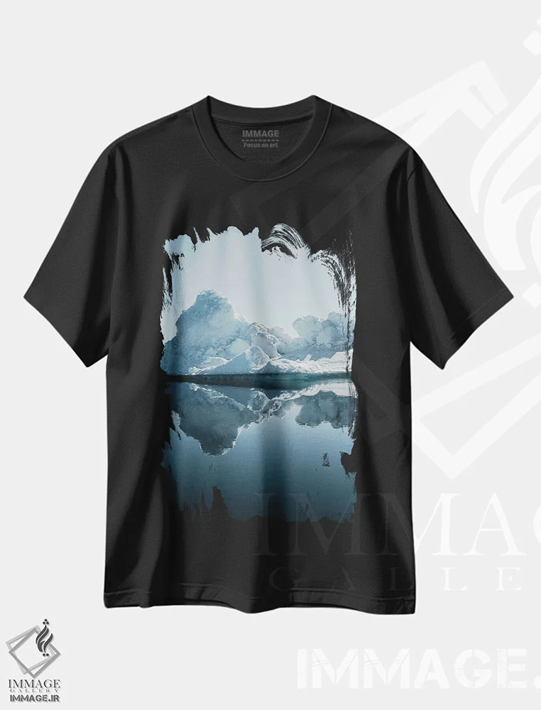 تیشرت مشکی طرح دار – تیشرت طبیعت ,کوه های یخی گرینلند اثر ملیسا فایندلی immage.ir