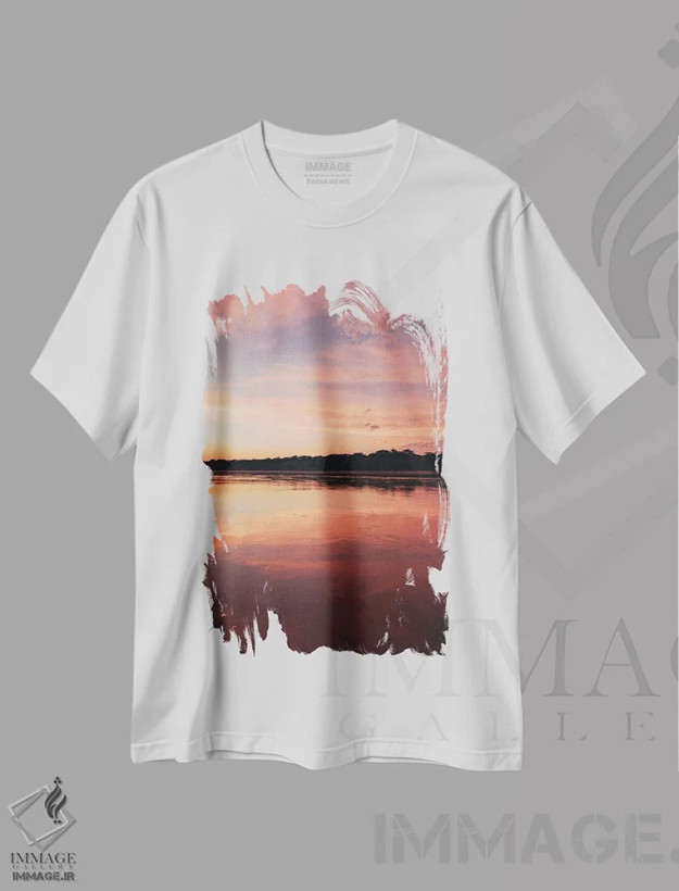 تیشرت سفید طرح دار – تیشرت هنری ,غروب پرویی اثر ملیسا فایندلی فروشگاه ایماژ