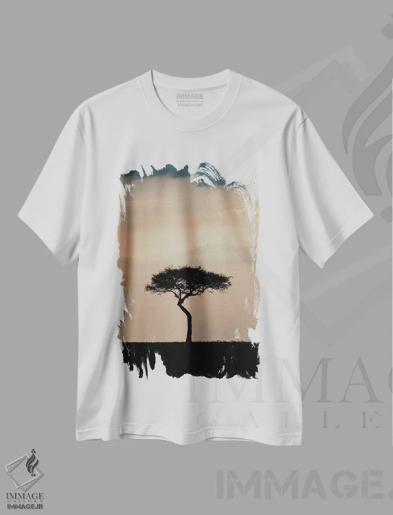 تیشرت سفید طرح دار – تیشرت طبیعت ,درخت تنها، کنیا اثر ملیسا فایندلی فروشگاه ایماژ
