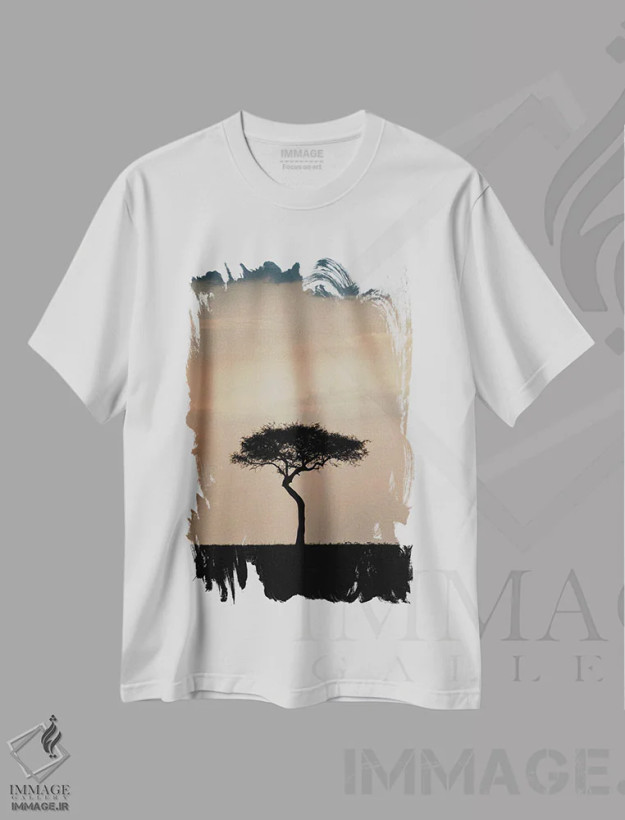 تیشرت سفید طرح دار – تیشرت طبیعت ,درخت تنها، کنیا اثر ملیسا فایندلی فروشگاه ایماژ