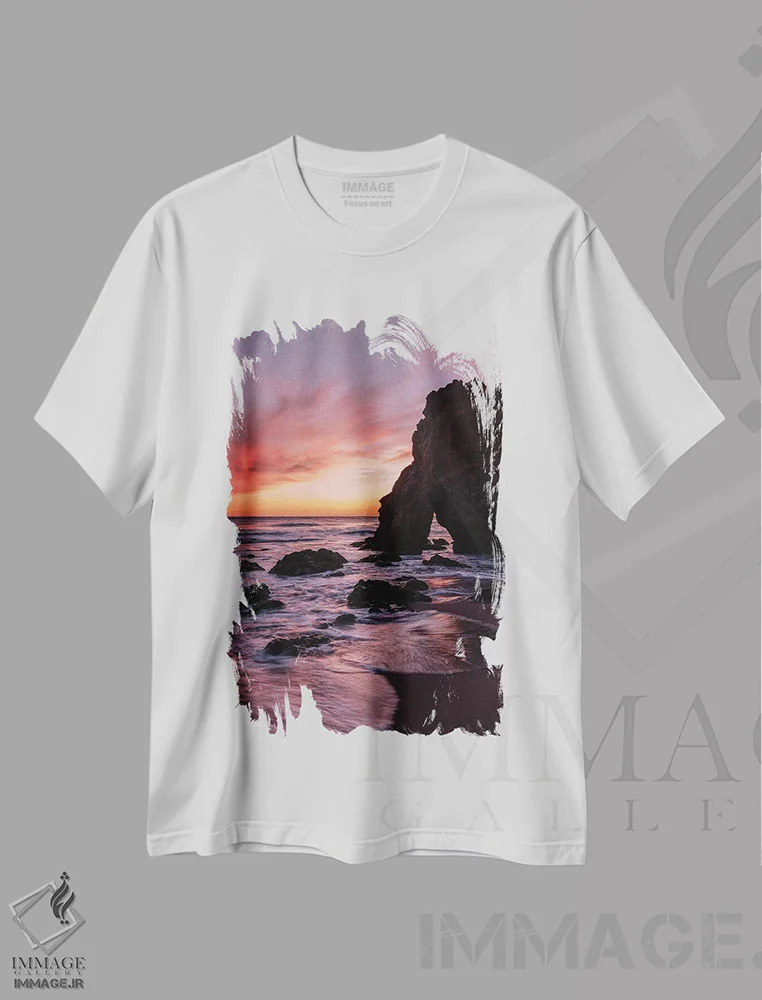 تیشرت سفید طرح دار – تیشرت طبیعت ,غروب مالیبو اثر ملیسا فایندلی فروشگاه ایماژ