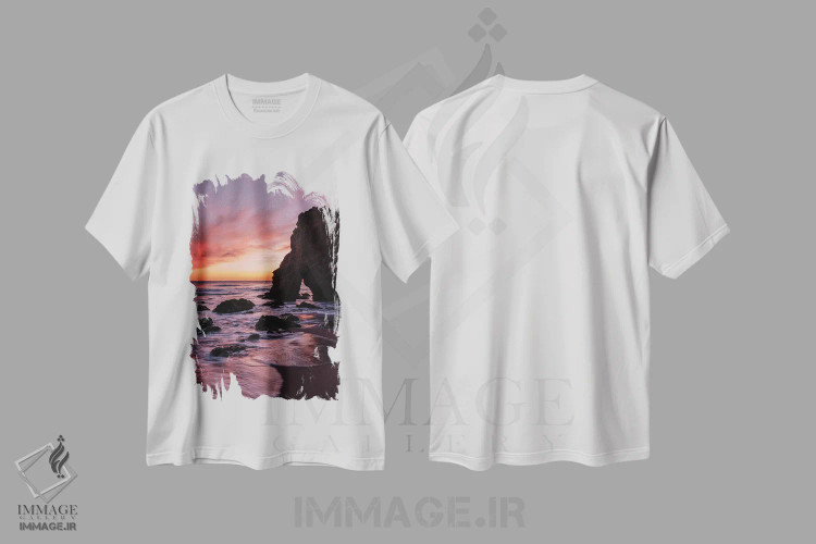 تیشرت سفید طرح دار – تیشرت طبیعت ,غروب مالیبو اثر ملیسا فایندلی فروشگاه ایماژ