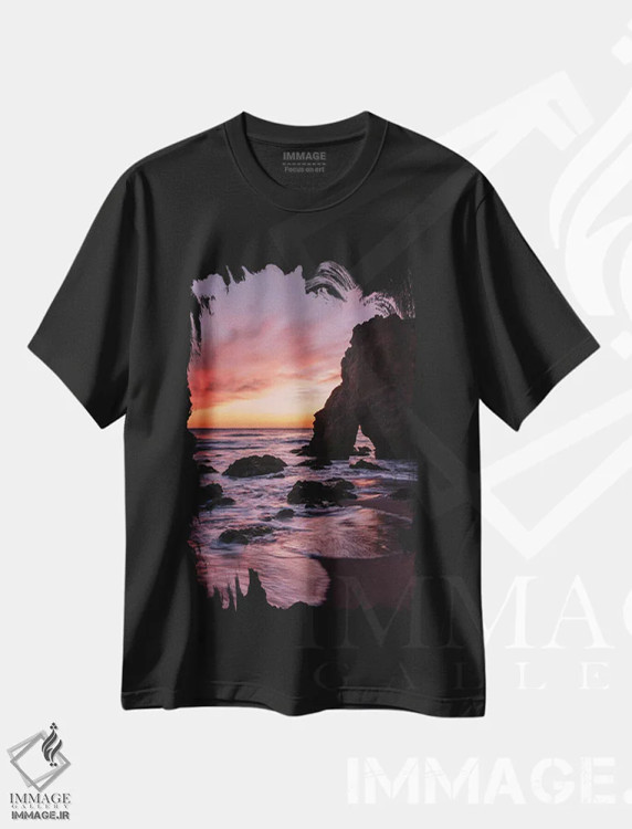 تیشرت مشکی طرح دار – تیشرت طبیعت ,غروب مالیبو اثر ملیسا فایندلی immage.ir