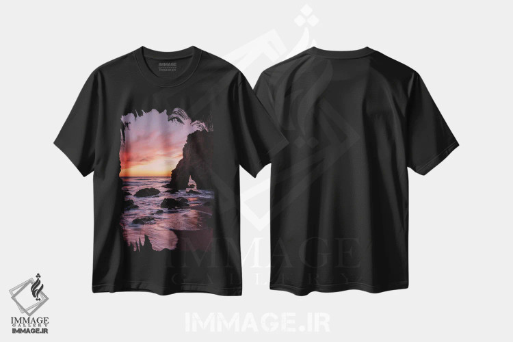 تیشرت مشکی طرح دار – تیشرت طبیعت ,غروب مالیبو اثر ملیسا فایندلی immage.ir