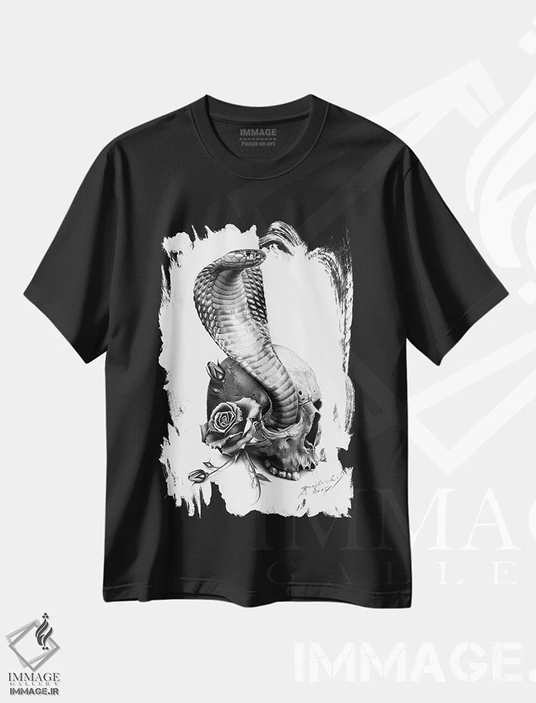 تیشرت مشکی طرح دار – تیشرت فانتزی ,کبرا اثر میرو گرادینشاک فروشگاه ایماژ