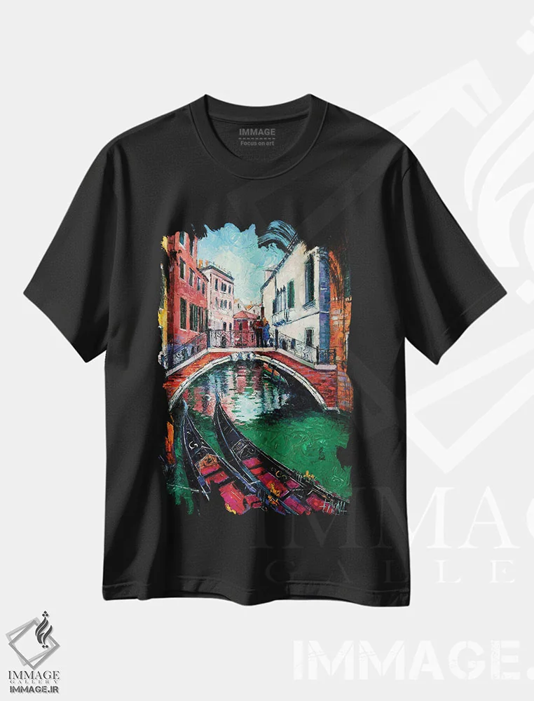تیشرت مشکی طرح دار – تیشرت هنری ,رمانس ونیز اثر مونا ادولسکو immage.ir