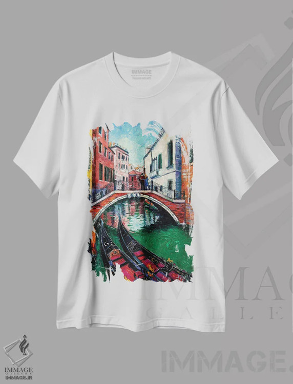 تیشرت سفید طرح دار – تیشرت هنری ,رمانس ونیز اثر مونا ادولسکو فروشگاه ایماژ