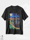 تیشرت مشکی طرح دار – تیشرت هنری ,منظره شبانه بارسلون اثر مونا ادولسکو فروشگاه ایماژ