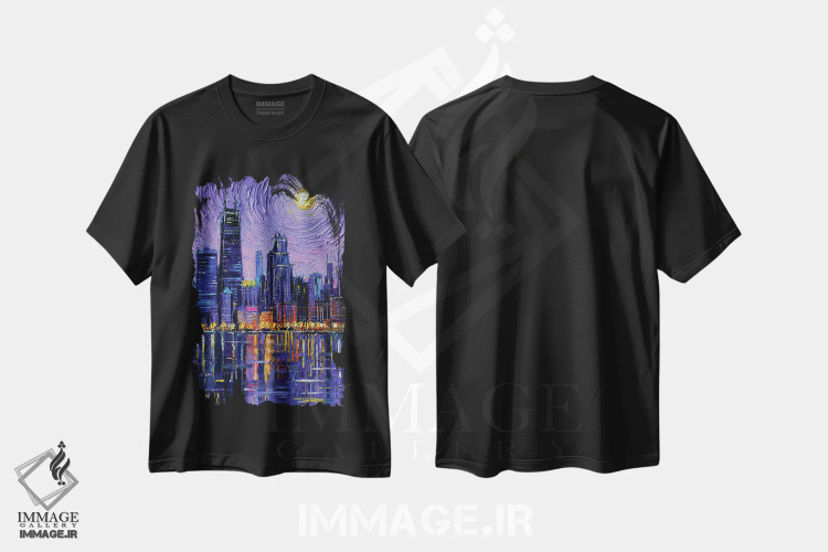 تیشرت مشکی طرح دار – تیشرت هنری ,افق شیکاگو اثر مونا ادولسکو immage.ir