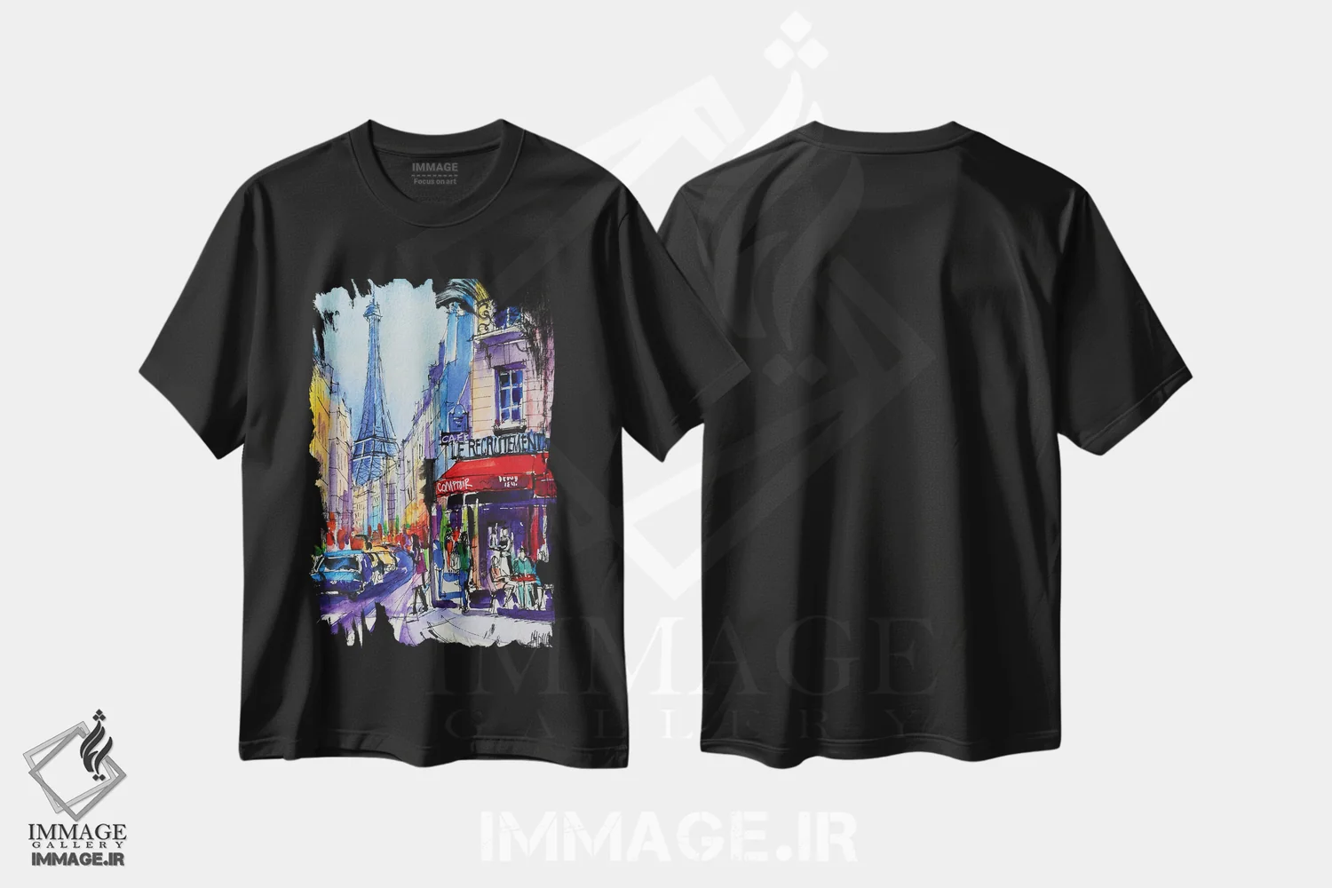 تیشرت مشکی طرح دار – تیشرت هنری ,خیابان سن دومینیک پاریس اثر مونا ادولسکو immage.ir