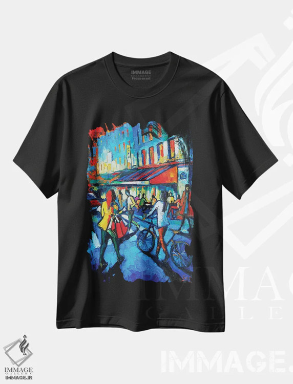 تیشرت مشکی طرح دار – تیشرت هنری ,کافه پاریسی اثر مونا ادولسکو immage.ir