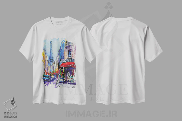 تیشرت سفید طرح دار – تیشرت هنری ,خیابان سن دومینیک پاریس اثر مونا ادولسکو فروشگاه ایماژ