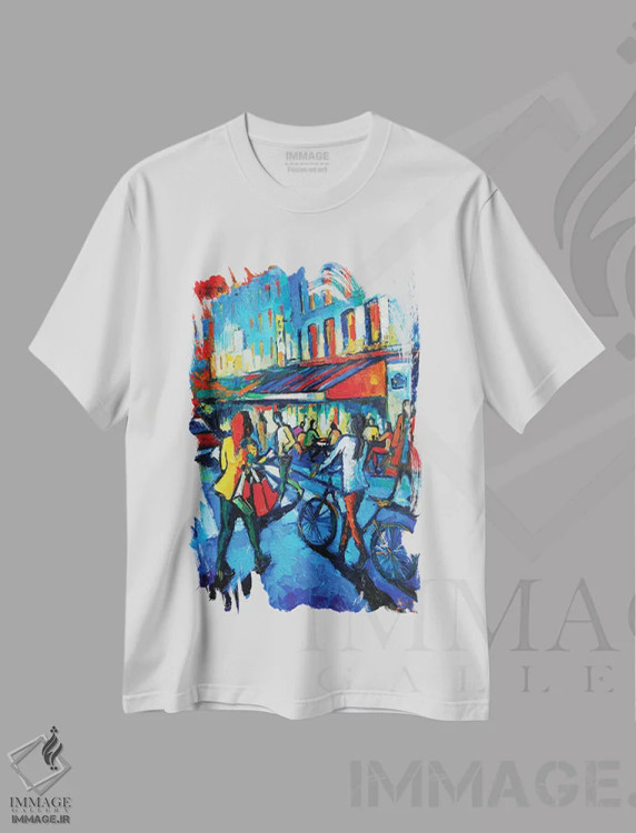 تیشرت سفید طرح دار – تیشرت هنری ,کافه پاریسی اثر مونا ادولسکو فروشگاه ایماژ