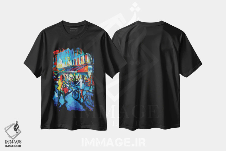 تیشرت مشکی طرح دار – تیشرت هنری ,کافه پاریسی اثر مونا ادولسکو immage.ir