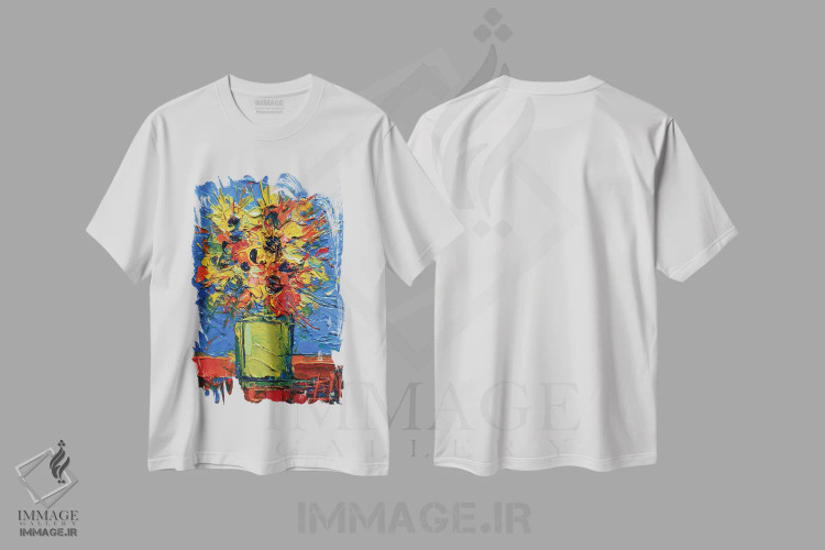 تیشرت سفید طرح دار – تیشرت هنری ,دسته گل مینیاتوری انتزاعی اثر مونا ادولسکو immage.ir