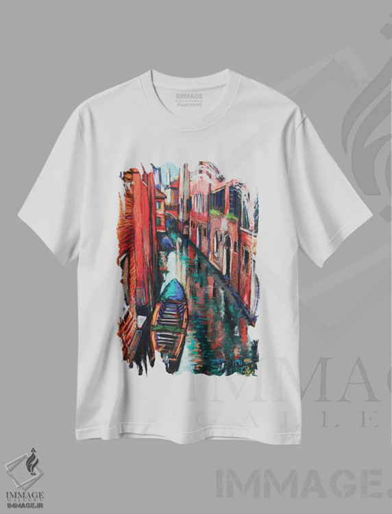 تیشرت سفید طرح دار – تیشرت منظره ,رنگ های ونیز اثر مونا ادولسکو فروشگاه ایماژ