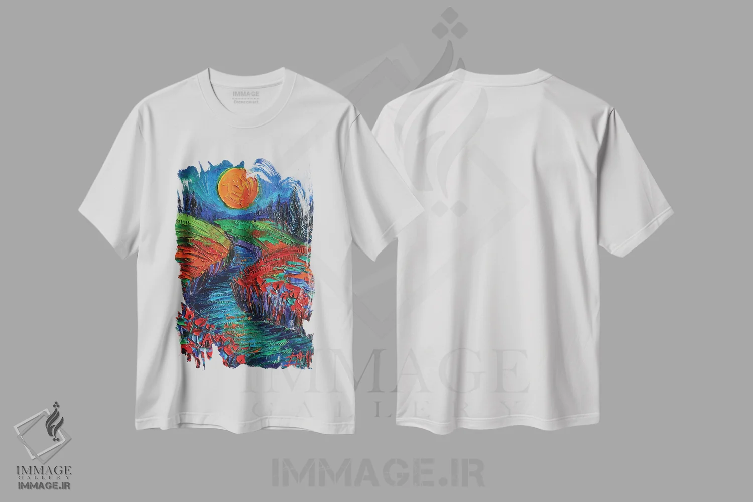 تیشرت سفید طرح دار – تیشرت طبیعت ,ابرماه و شقایق ها اثر مونا ادولسکو immage.ir