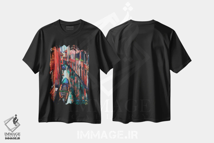 تیشرت مشکی طرح دار – تیشرت منظره ,رنگ های ونیز اثر مونا ادولسکو immage.ir