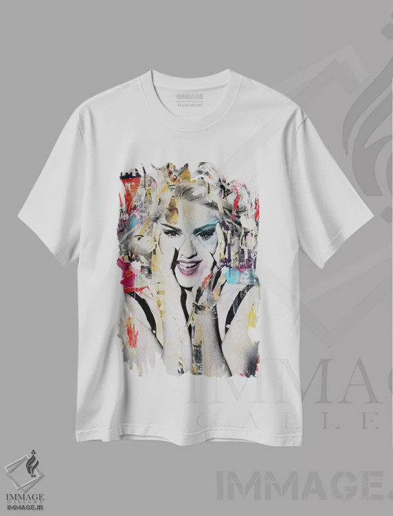 تیشرت سفید طرح دار – تیشرت موسیقی ,بانوی مادونا اثر میشیل فولکرز فروشگاه ایماژ