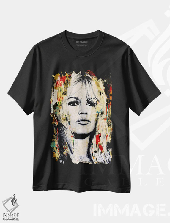 تیشرت مشکی طرح دار – تیشرت هنری ,بریژیت باردو اثر میشیل فولکرز immage.ir