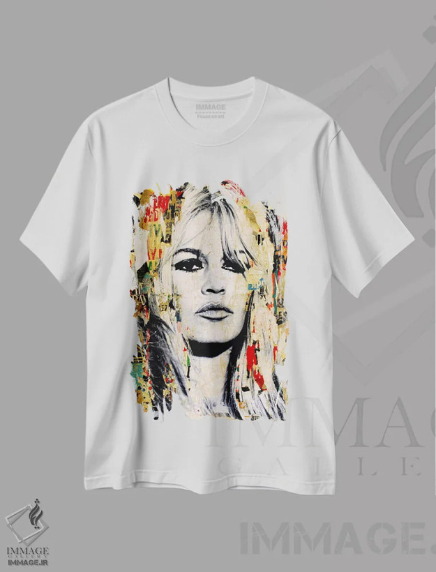 تیشرت سفید طرح دار – تیشرت هنری ,بریژیت باردو اثر میشیل فولکرز فروشگاه ایماژ