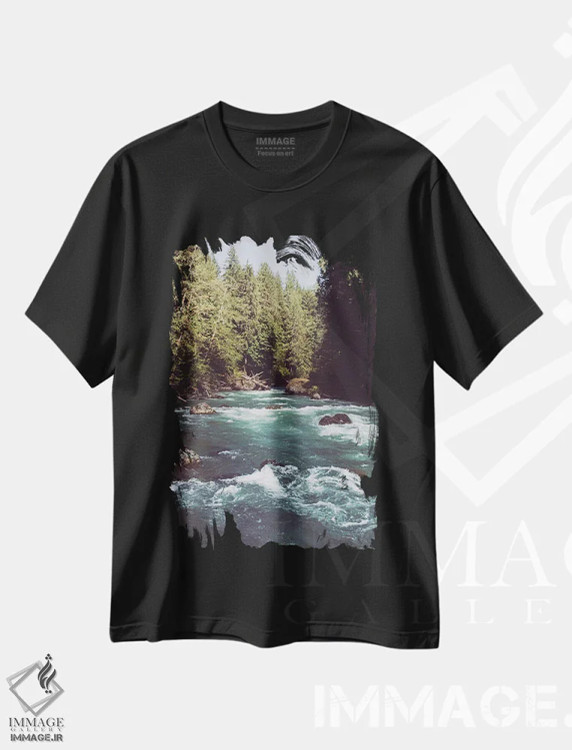 تیشرت مشکی طرح دار – تیشرت طبیعت ,رودخانه شمال غرب اقیانوس آرام فیروزه ای اثر نیچر مجیک فروشگاه ایماژ