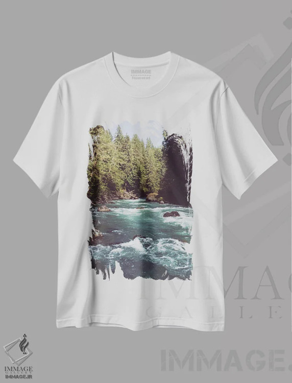 تیشرت سفید طرح دار – تیشرت طبیعت ,رودخانه شمال غرب اقیانوس آرام فیروزه ای اثر نیچر مجیک immage.ir