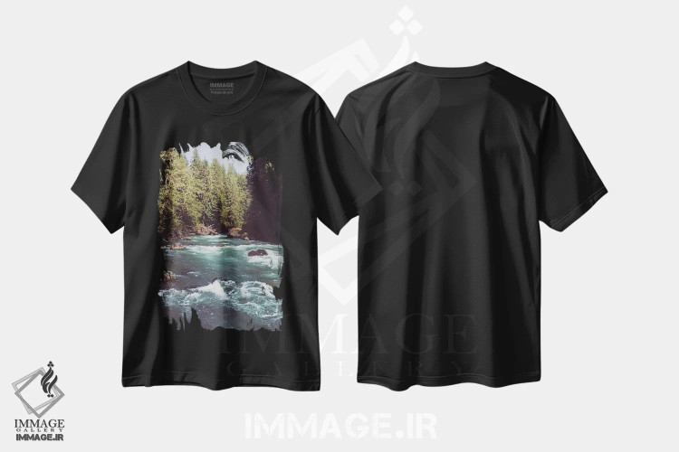 تیشرت مشکی طرح دار – تیشرت طبیعت ,رودخانه شمال غرب اقیانوس آرام فیروزه ای اثر نیچر مجیک فروشگاه ایماژ