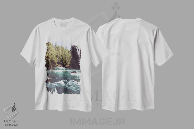 تیشرت سفید طرح دار – تیشرت طبیعت ,رودخانه شمال غرب اقیانوس آرام فیروزه ای اثر نیچر مجیک immage.ir