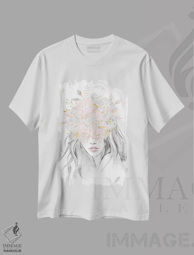 تیشرت سفید طرح دار – تیشرت هنری ,دختر گل رزگلد اثر نیچر مجیک فروشگاه ایماژ