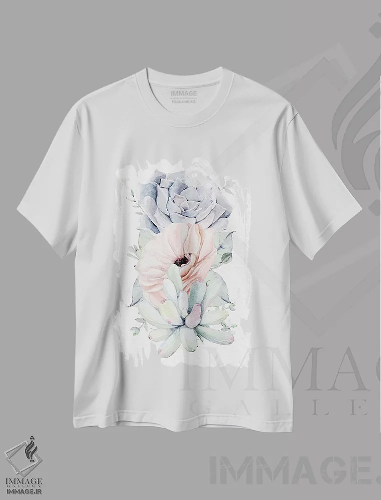 تیشرت سفید طرح دار – تیشرت روز مادر ,ساکولنت های گلدار جنوب غربی سبز نعناعی II اثر نیچر مجیک immage.ir