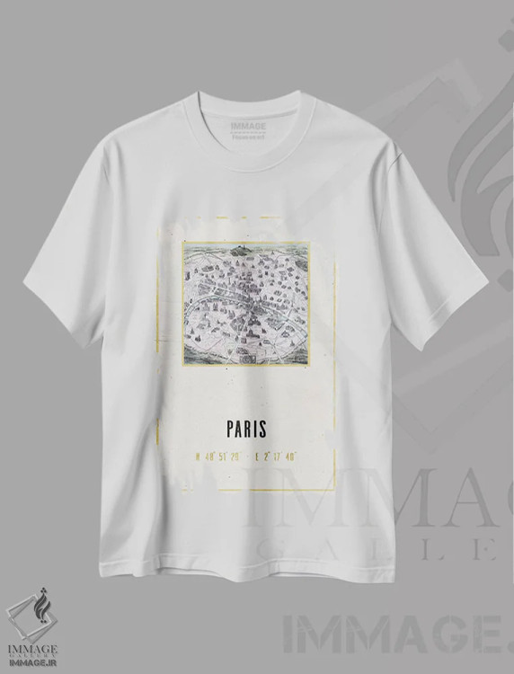 تیشرت سفید طرح دار – تیشرت نقشه ,پاریس، فرانسه III اثر نیچر مجیک فروشگاه ایماژ