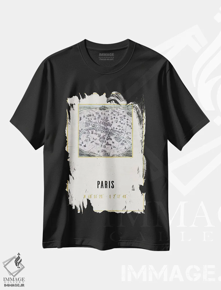 تیشرت مشکی طرح دار – تیشرت نقشه ,پاریس، فرانسه III اثر نیچر مجیک immage.ir