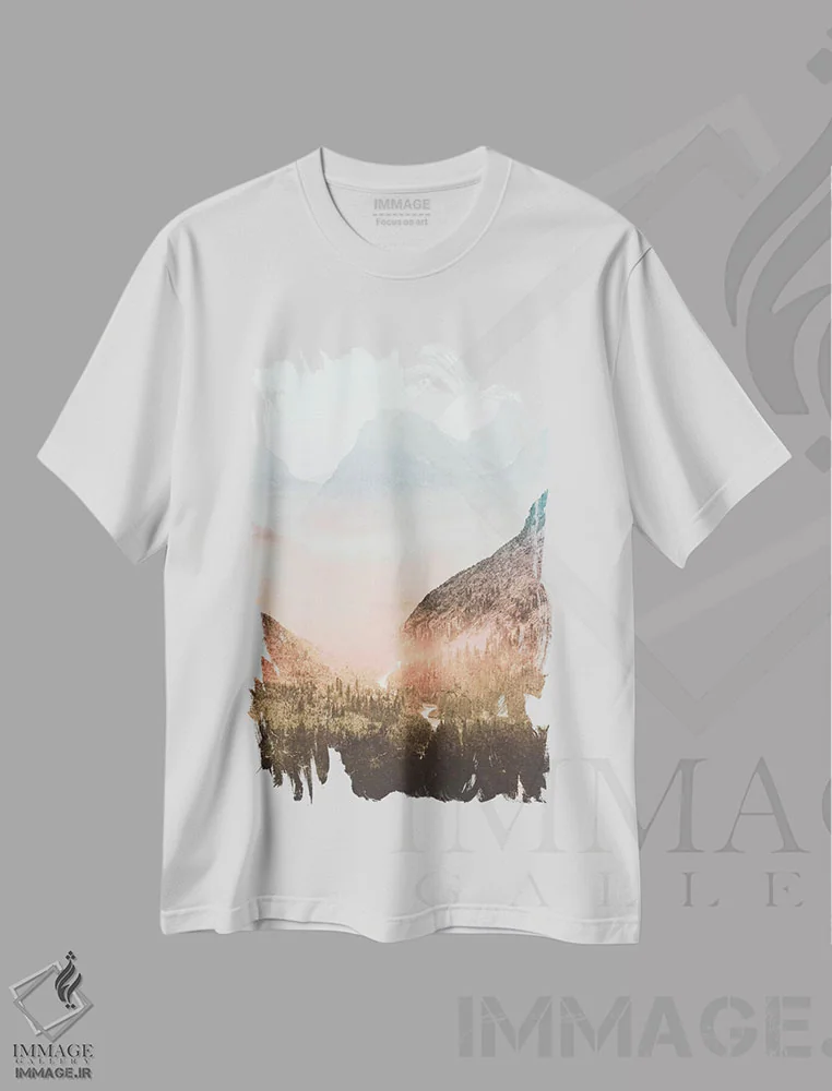 تیشرت سفید طرح دار – تیشرت طبیعت ,طلوع آبی ماجراجویی کوهستانی در پارک ملی یخچال های طبیعی II اثر نیچر مجیک immage.ir